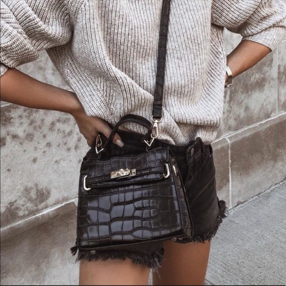 black croc mini handbag